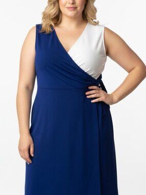 Elegant Blue and White Wrap Dress